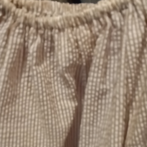 Grace & Emma brown/beige seersucker dress w embroidered & frayed cuffs & hem Sm - Picture 2 of 7